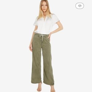 Paige Olive Green Wide-Leg Drawstring Pants